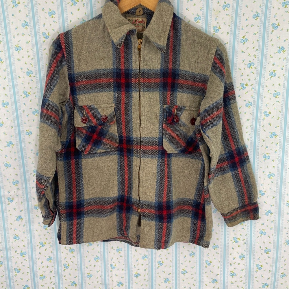 Vintage North Country Plaid Wool Jacket - Gray and Red